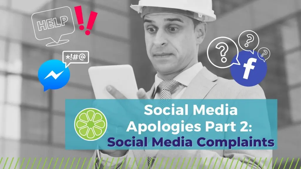 Man in construction hat looks at customer complaint on his phone, alarmed. "Social Media Apologies Part 2: Consumer Complaints"