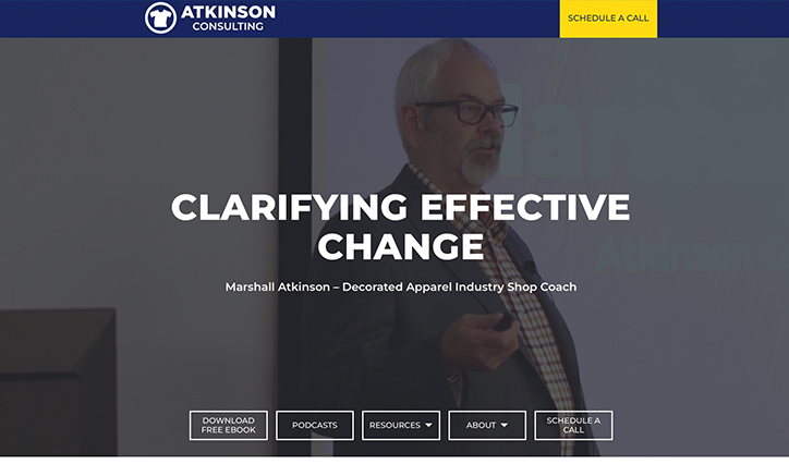 Website homepage screen grab of Marshall Atkinson from Atkinson Consulting speaking at a conference event