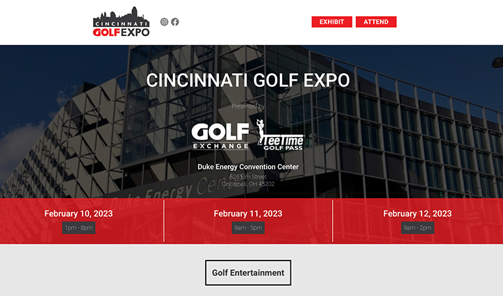 Cincinnati Golf Expo website design mockup example of Sublime Media Group website design