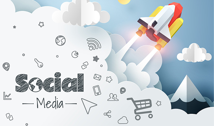 social media strategy rocket ship graphic